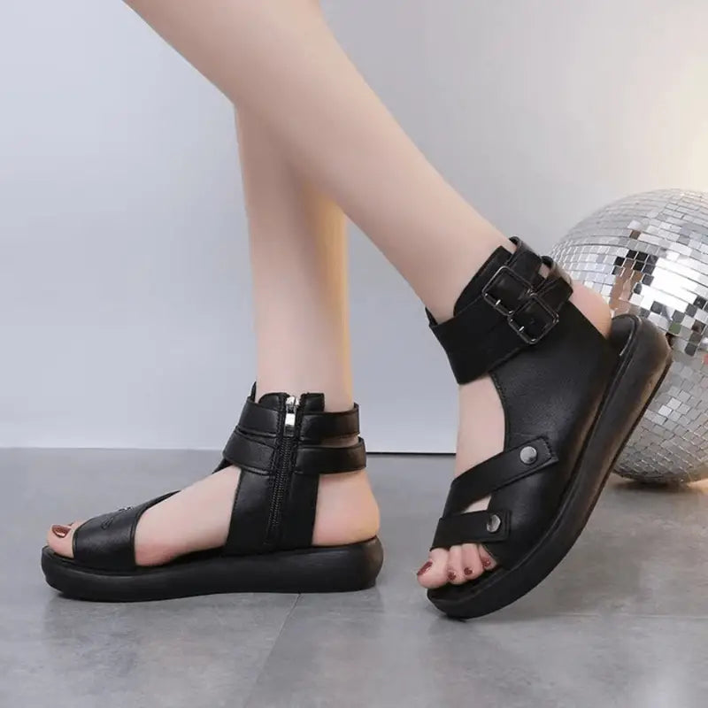 Elegant Women's Summer Fashion Sandals - High-Top, Soft Faux Leather Wedge Heel with Open Toe Design, Breathable & Comfortable