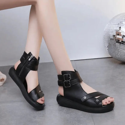 Elegant Women's Summer Fashion Sandals - High-Top, Soft Faux Leather Wedge Heel with Open Toe Design, Breathable & Comfortable