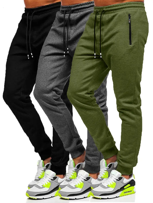 3 Pcs Men Jogger Cotton Sweatpants Slim Fit Elastic Drawstring Zipped Pockets Sports Apparel for Gym Running Workout