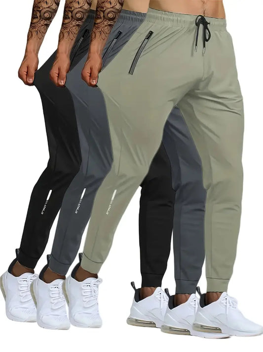 3pcs Men's Solid Color Joggers with Drawstring Waist - Casual Athletic Sweatpants, Polyester Blend, Machine Washable