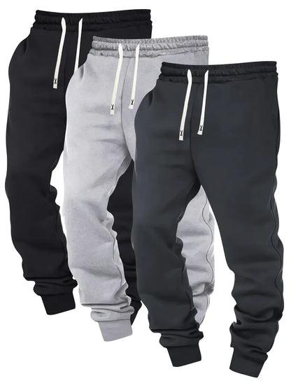 3pcs Men's Solid Color Joggers with Drawstring Waist - Casual Athletic Sweatpants, Polyester Blend, Machine Washable