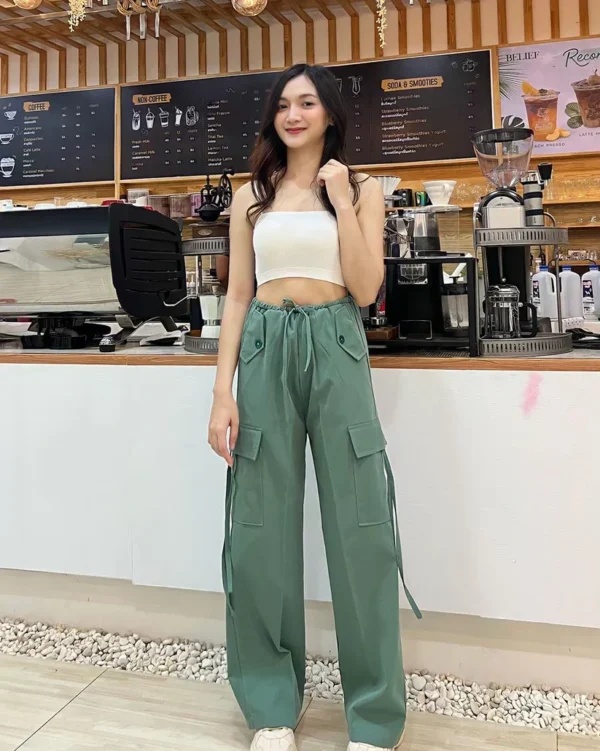 (PACK - 3) SALE LIVE !! Women's Stylish Graceful Flat Front Casual Straight-leg Trousers pants with Pockets - Image 3