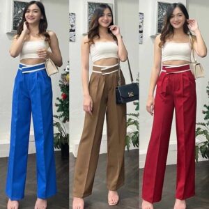 (PACK - 3) SALE LIVE !! Women's Stylish Graceful Flat Front Casual Straight-leg Trousers pants with Pockets